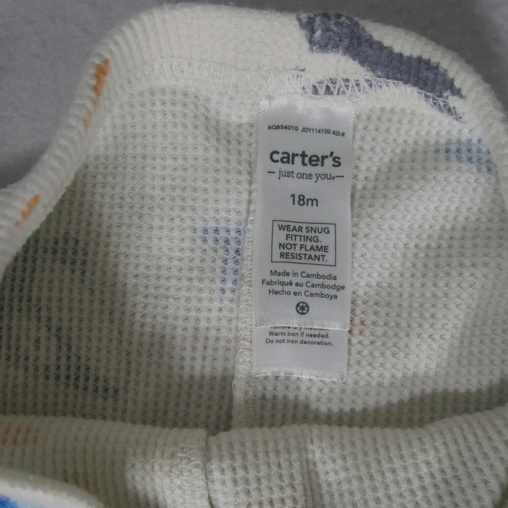 Carter's Kids Pajama Set 18M Cream Shark Print Waffle Knit Thermal Snug Fit